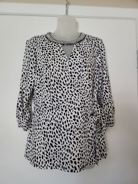 PerSeption Concept Black & White Leopard-Print Wrap Tunic with Jeweled Neckline